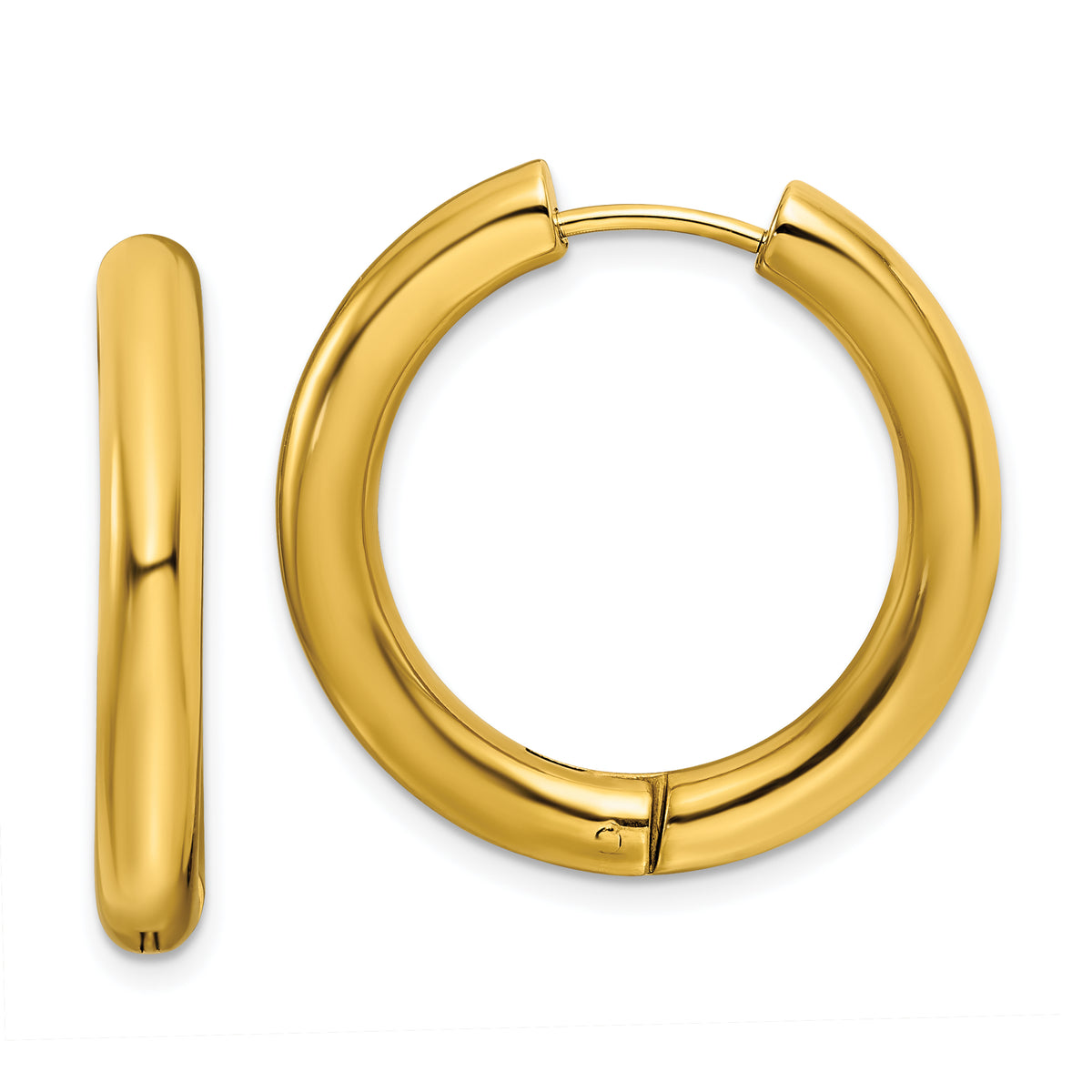 Chisel Stainless Steel Polished Yellow IP-plated 4mm Hinged Hoop Earrings