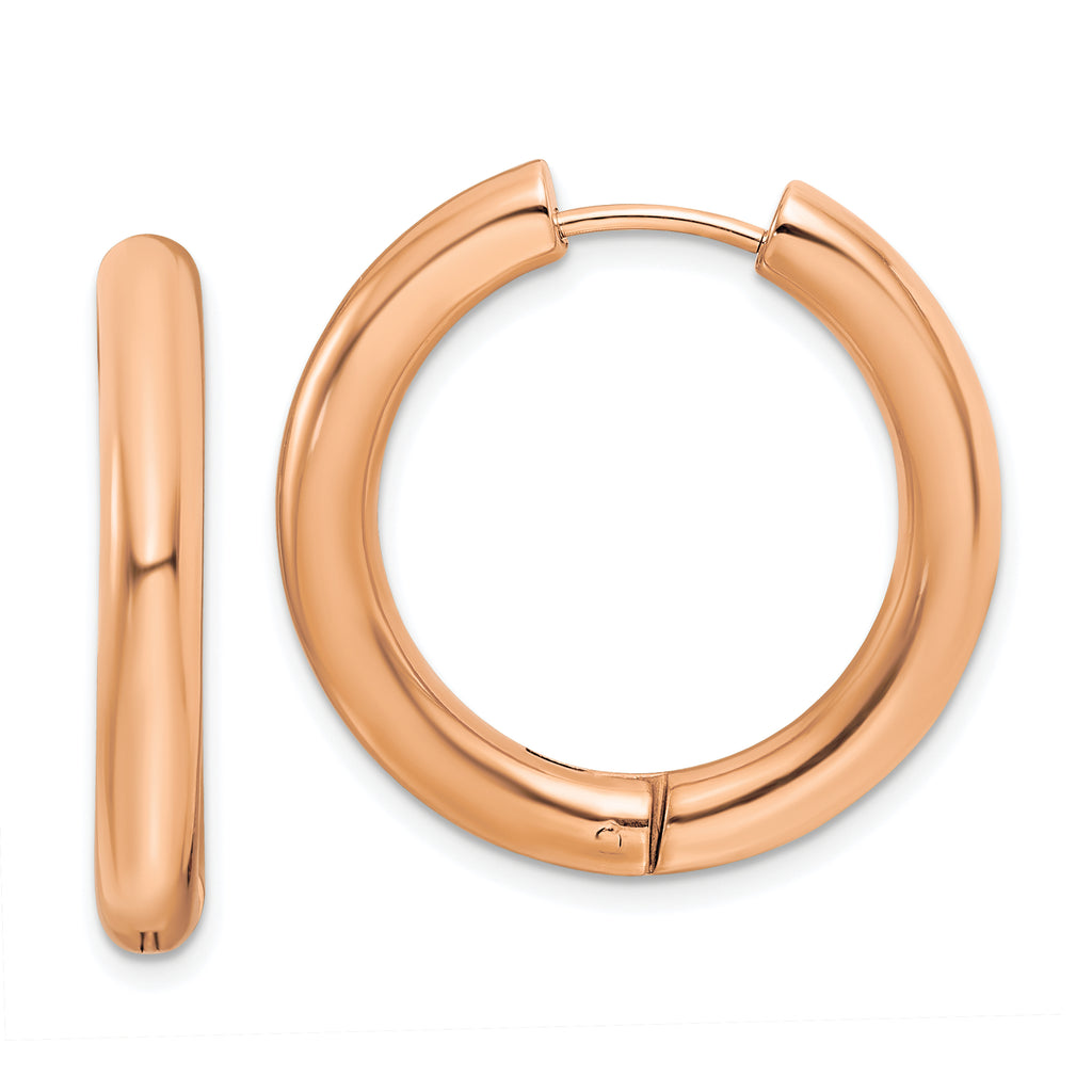 Chisel Stainless Steel Polished Rose IP-plated 4mm Hinged Hoop Earrings