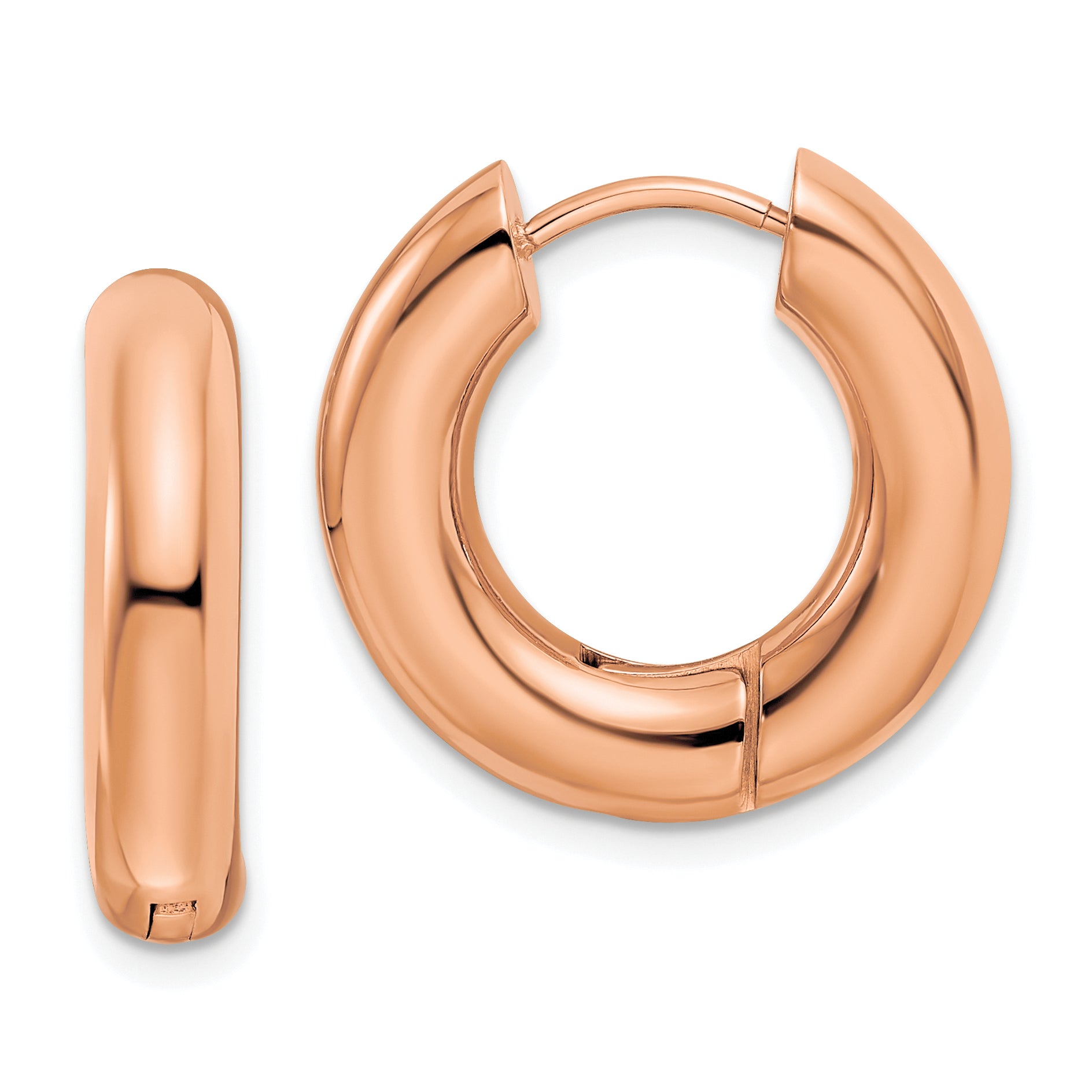 Chisel Stainless Steel Polished Rose IP-plated 5mm Hinged Hoop Earrings