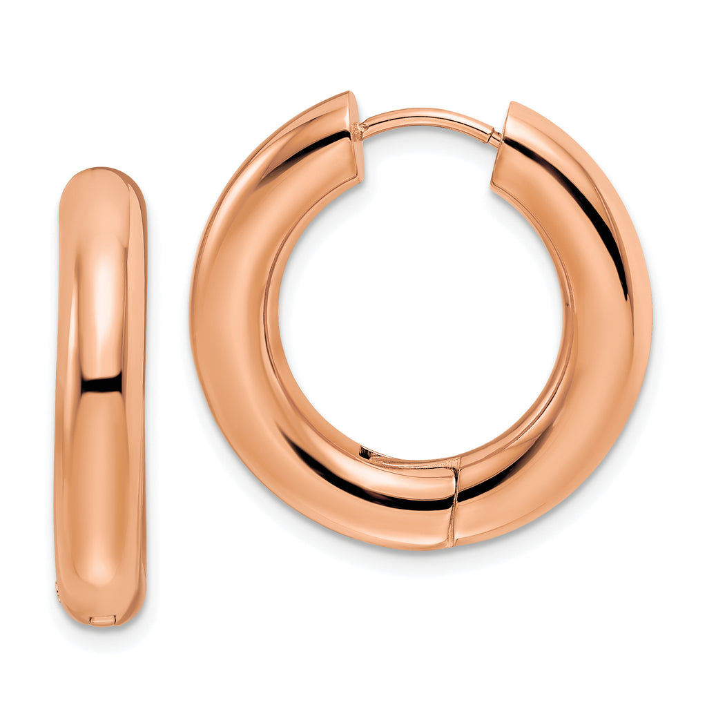 Chisel Stainless Steel Polished Rose IP-plated 5mm Hinged Hoop Earrings