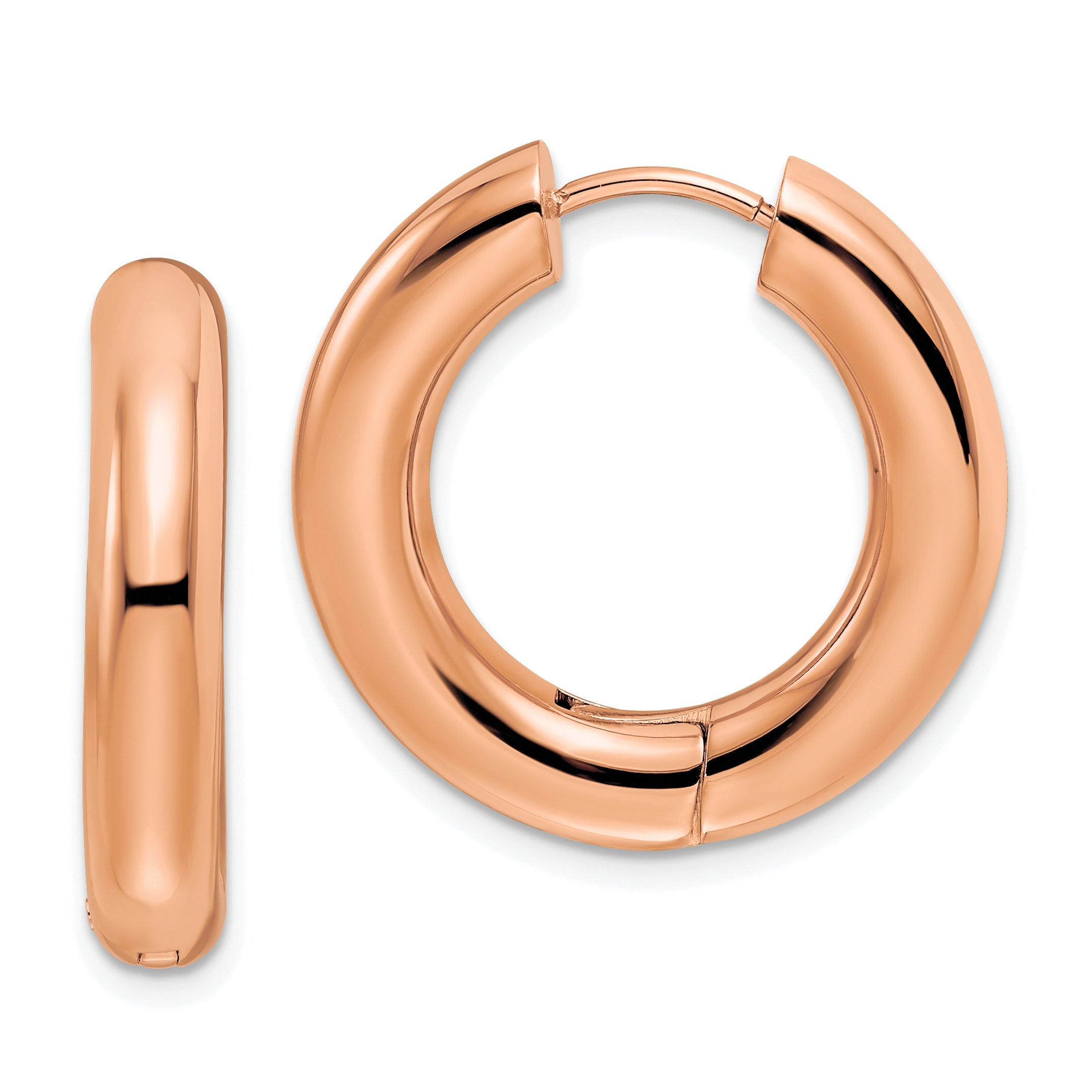 Chisel Stainless Steel Polished Rose IP-plated 5mm Hinged Hoop Earrings
