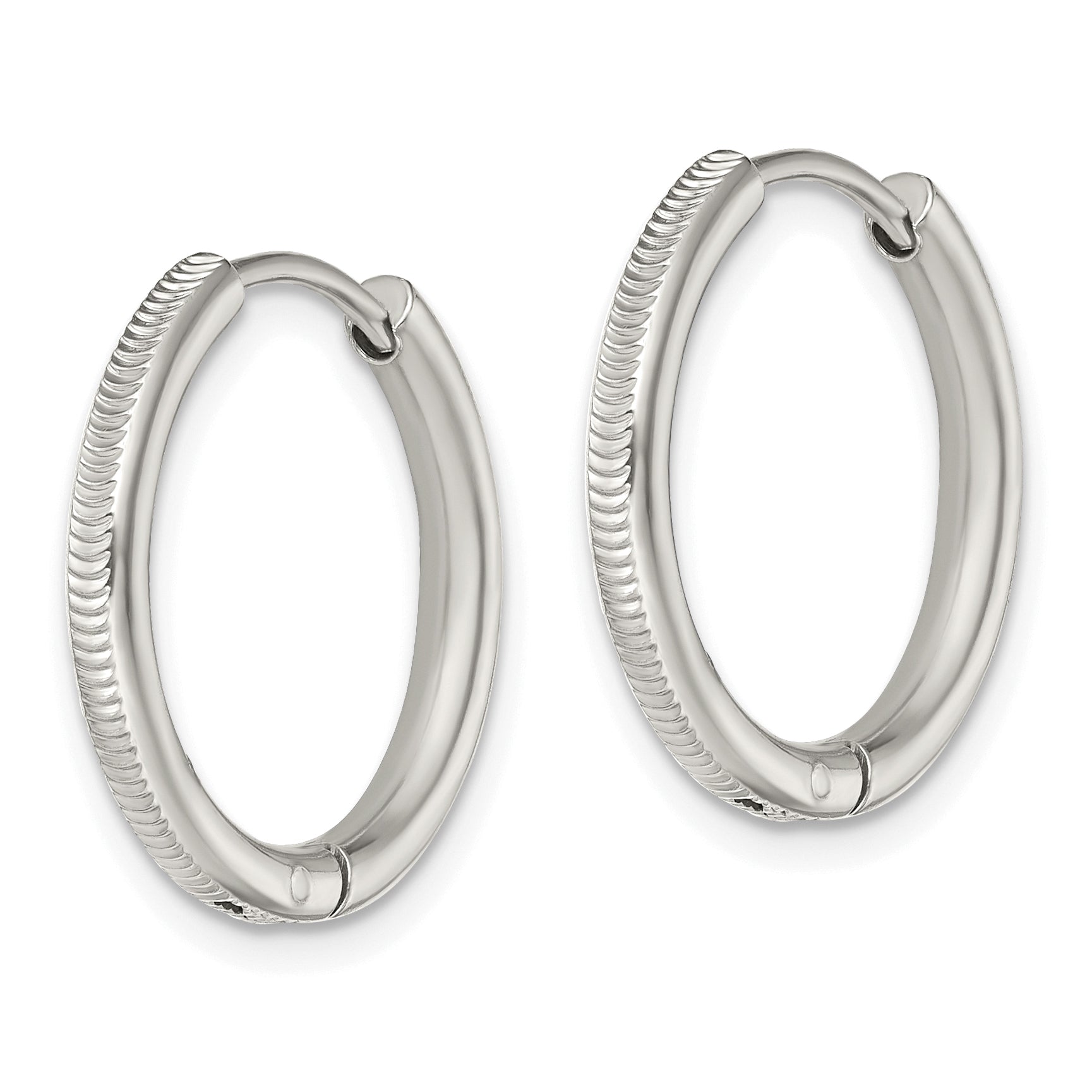 Chisel Stainless Steel Polished and Textured 2.5mm Hinged Hoop Earrings