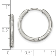 Chisel Stainless Steel Polished and Textured 2.5mm Hinged Hoop Earrings