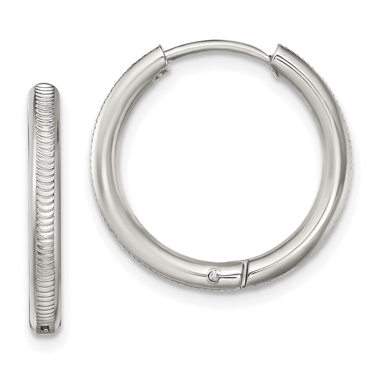 Chisel Stainless Steel Polished and Textured 2.5mm Hinged Hoop Earrings