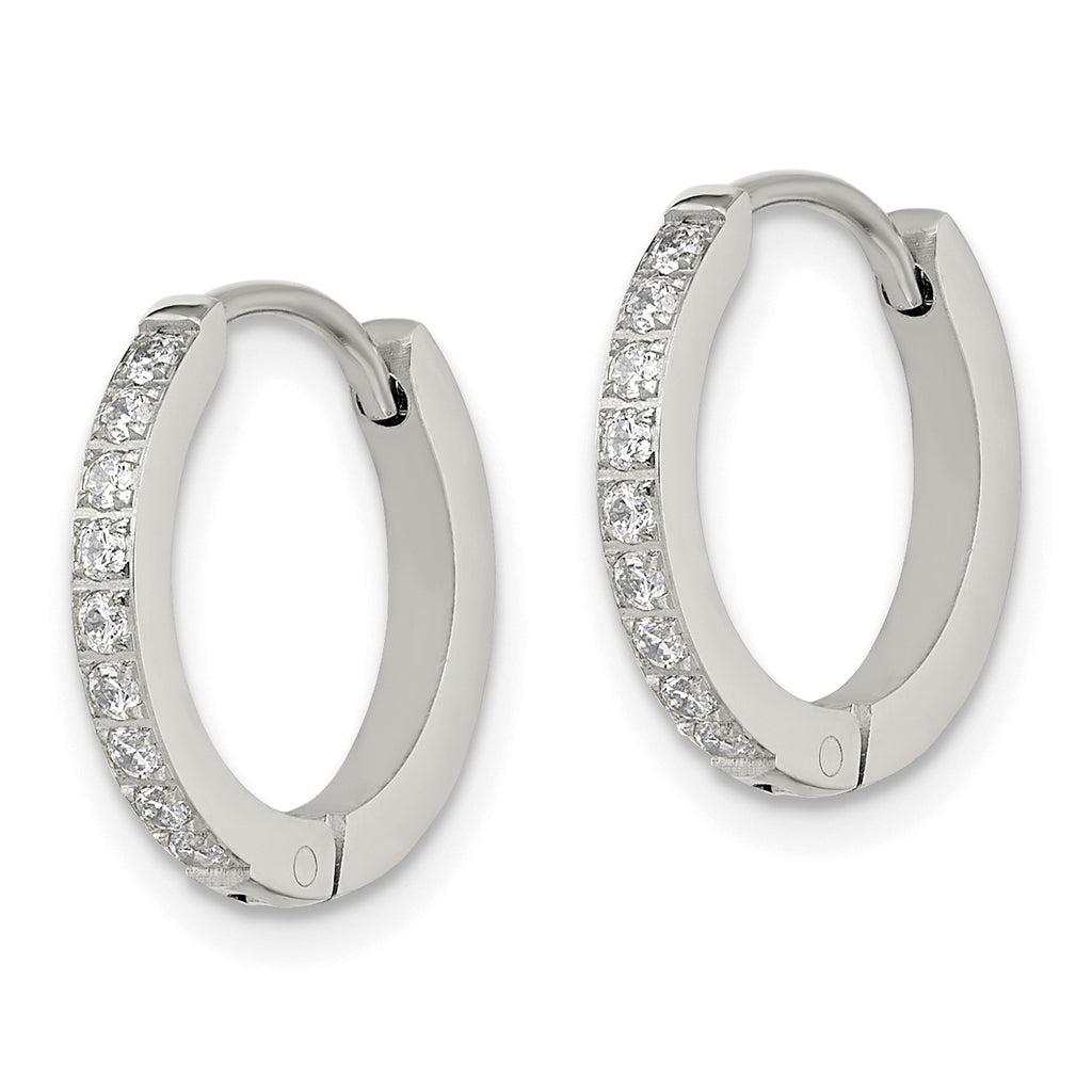 Chisel Stainless Steel Polished with Preciosa Crystal 2mm Hinged Hoop Earrings