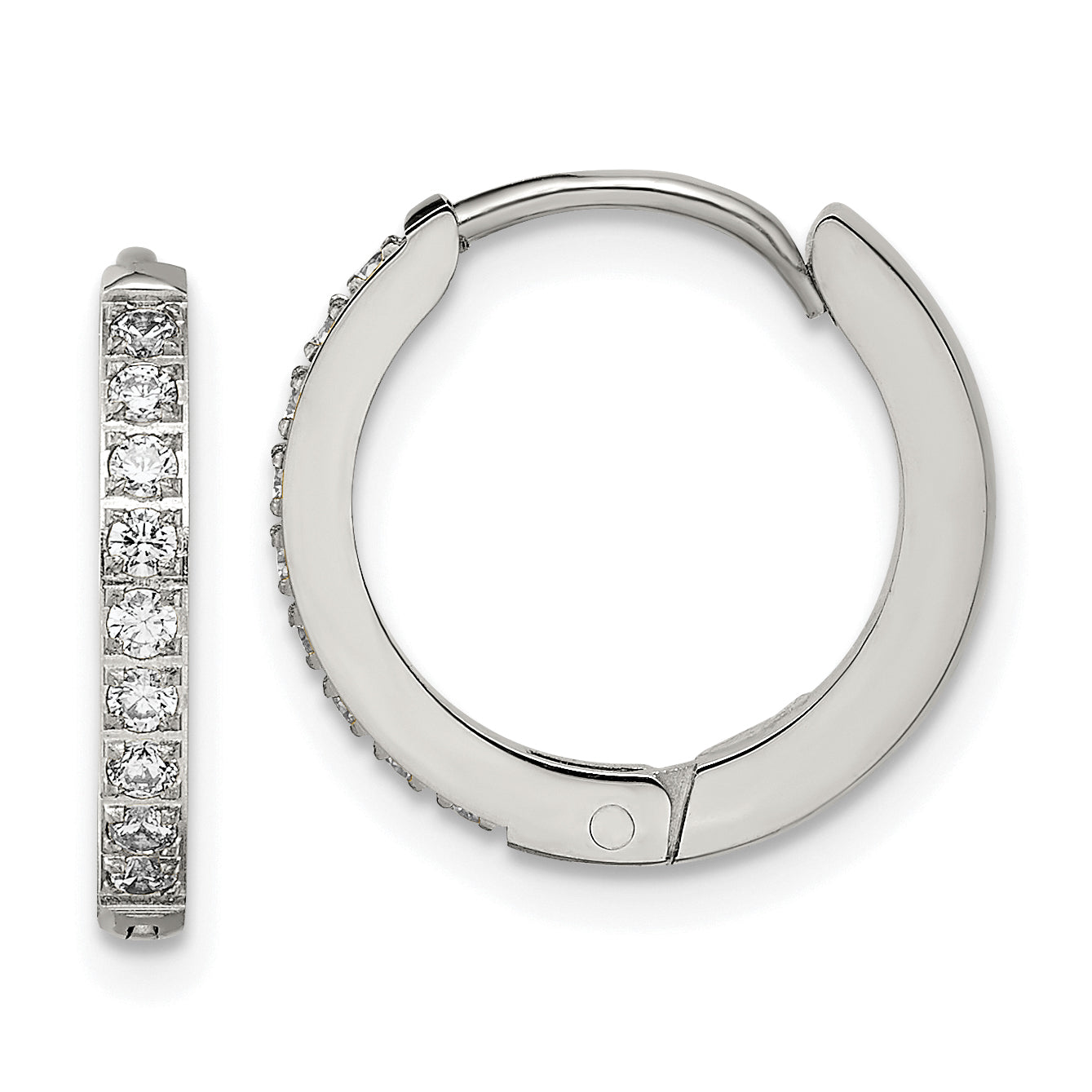 Chisel Stainless Steel Polished with Preciosa Crystal 2mm Hinged Hoop Earrings