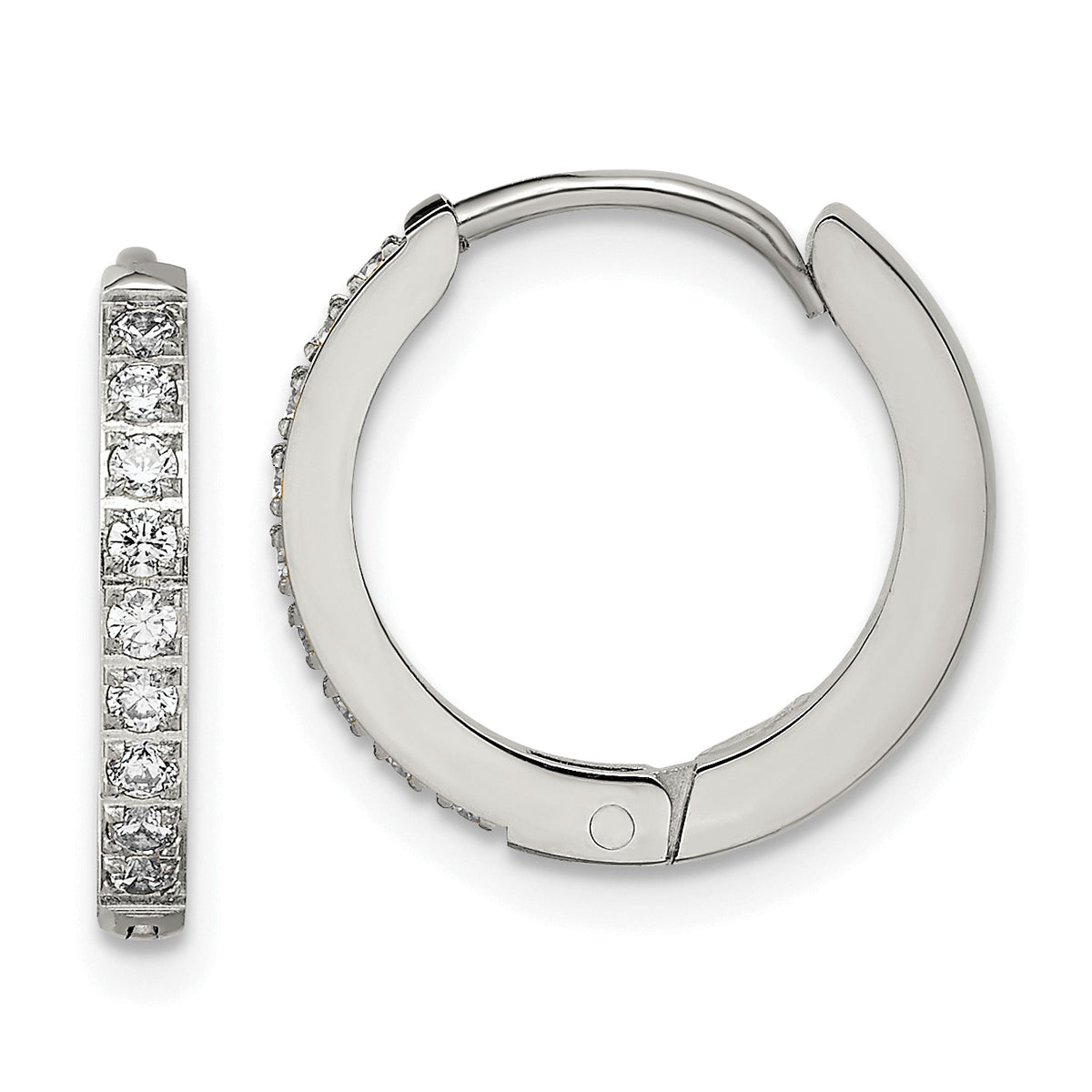 Chisel Stainless Steel Polished with Preciosa Crystal 2mm Hinged Hoop Earrings