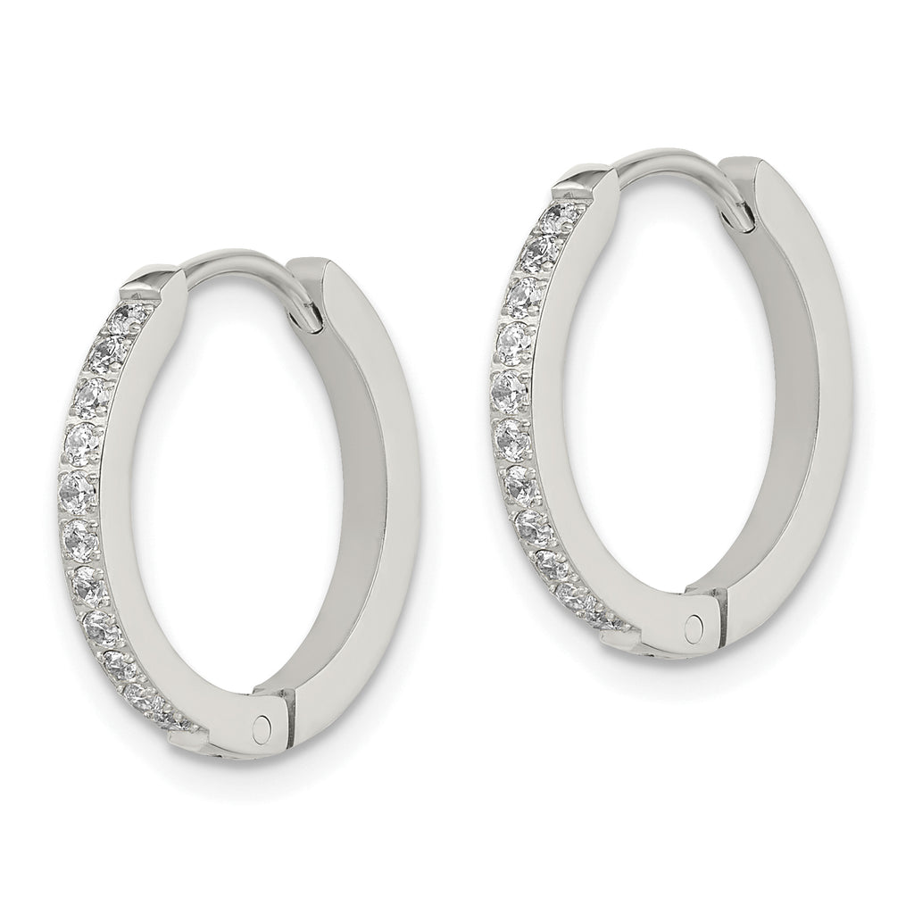 Chisel Stainless Steel Polished with Preciosa Crystal 2mm Hinged Hoop Earrings