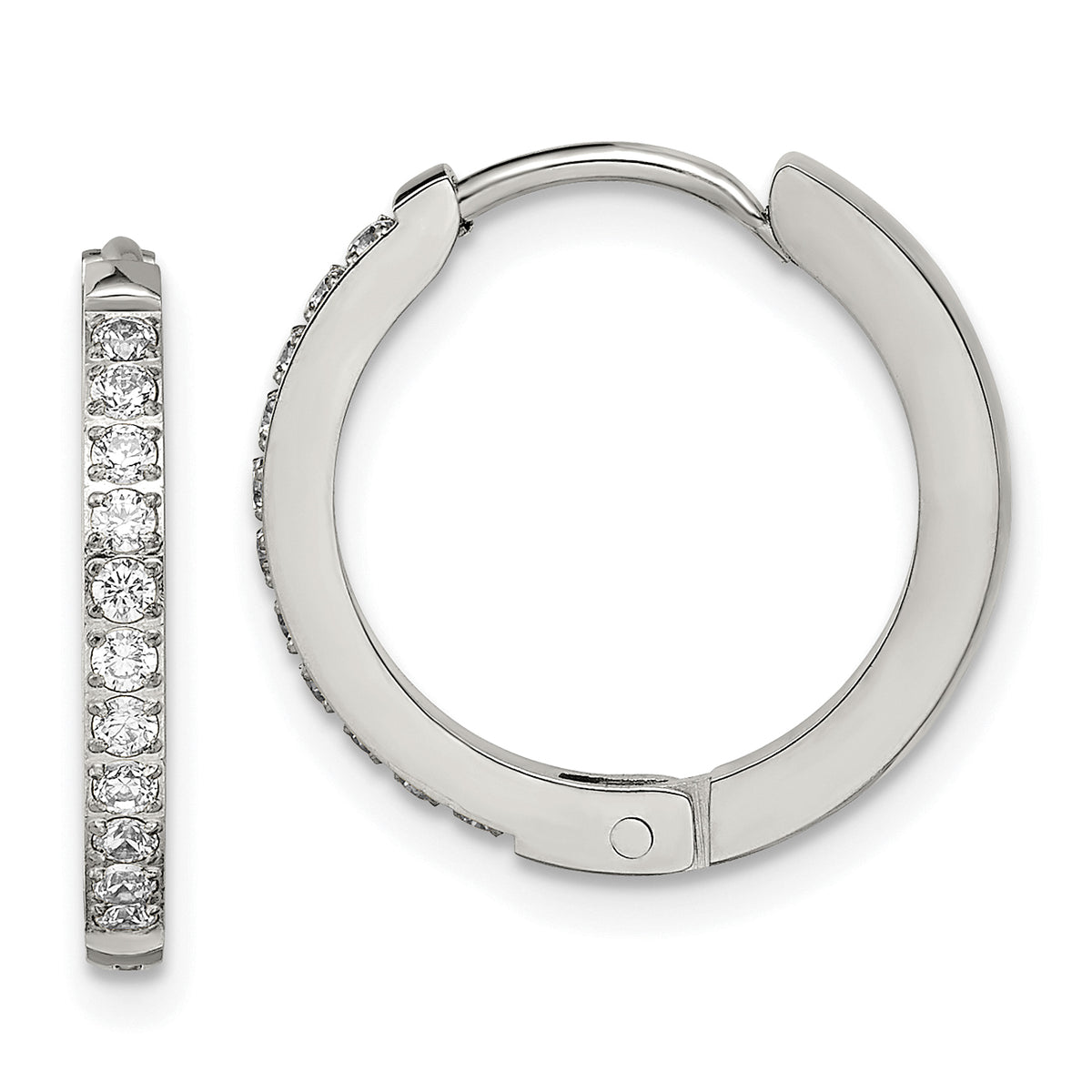 Chisel Stainless Steel Polished with Preciosa Crystal 2mm Hinged Hoop Earrings