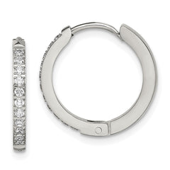 Chisel Stainless Steel Polished with Preciosa Crystal 2mm Hinged Hoop Earrings