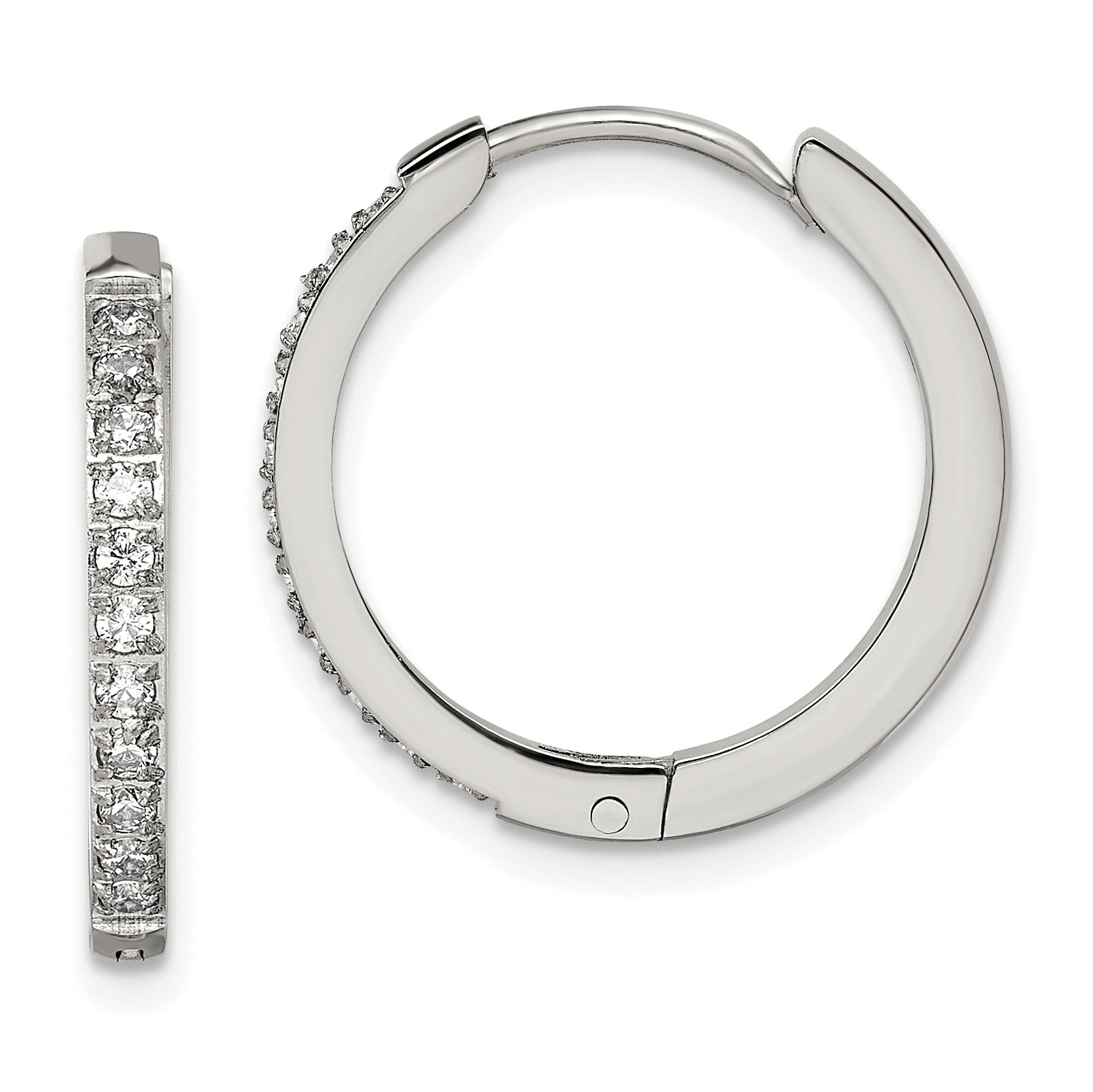 Chisel Stainless Steel Polished with Preciosa Crystal 2mm Hinged Hoop Earrings