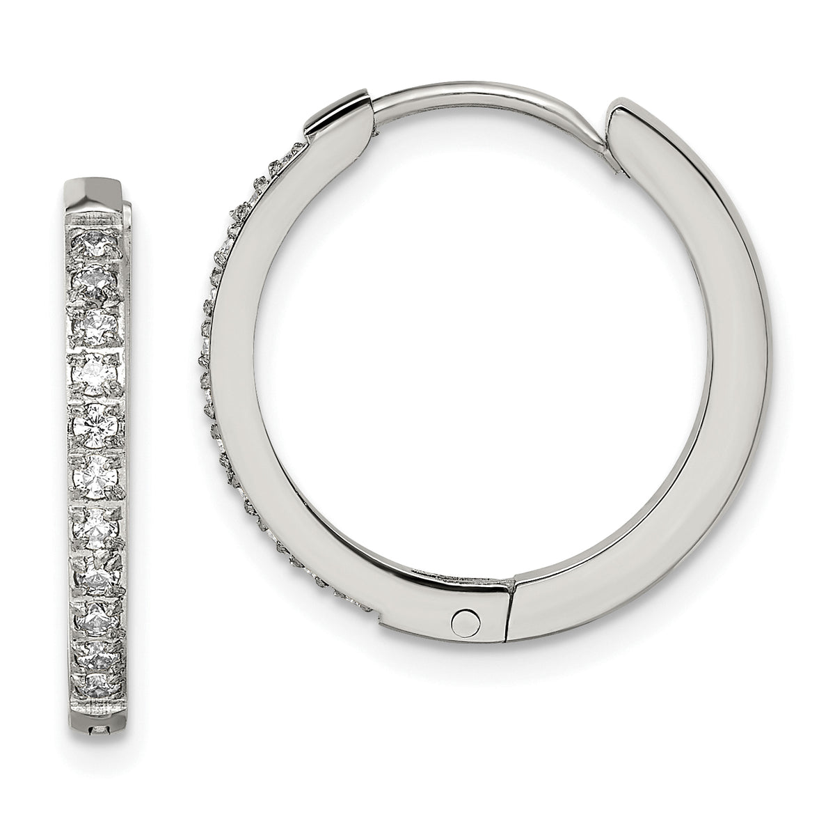 Chisel Stainless Steel Polished with Preciosa Crystal 2mm Hinged Hoop Earrings