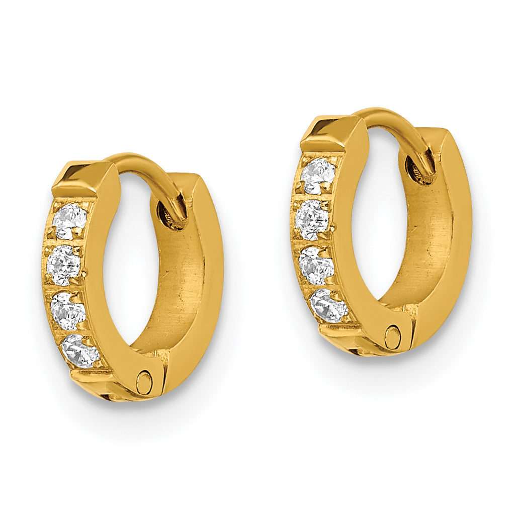 Chisel Stainless Steel Polished Yellow IP-plated with Preciosa Crystal Hinged Hoop Earrings