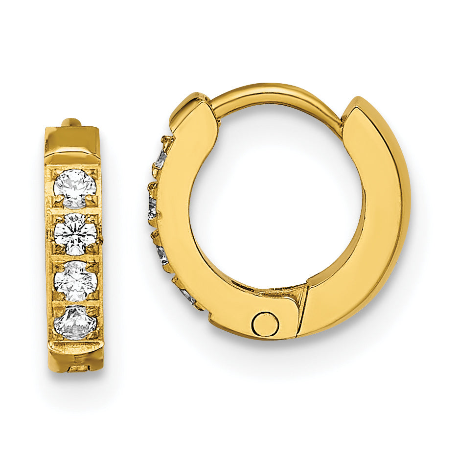 Chisel Stainless Steel Polished Yellow IP-plated with Preciosa Crystal Hinged Hoop Earrings