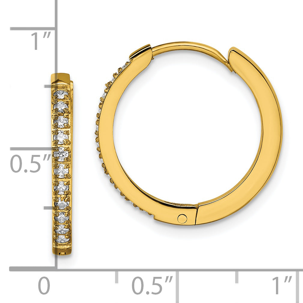 Chisel Stainless Steel Polished Yellow IP-plated with Preciosa Crystal Hinged Hoop Earrings