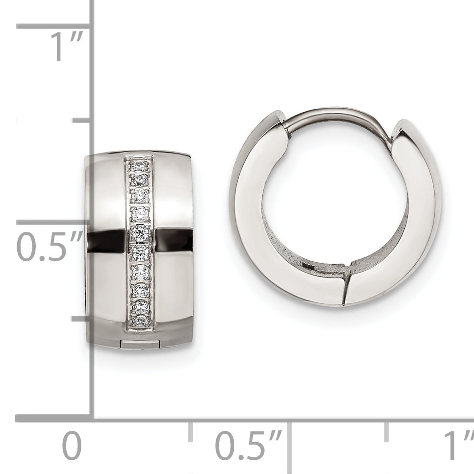 Chisel Stainless Steel Polished with Preciosa Crystal 7mm Hinged Hoop Earrings