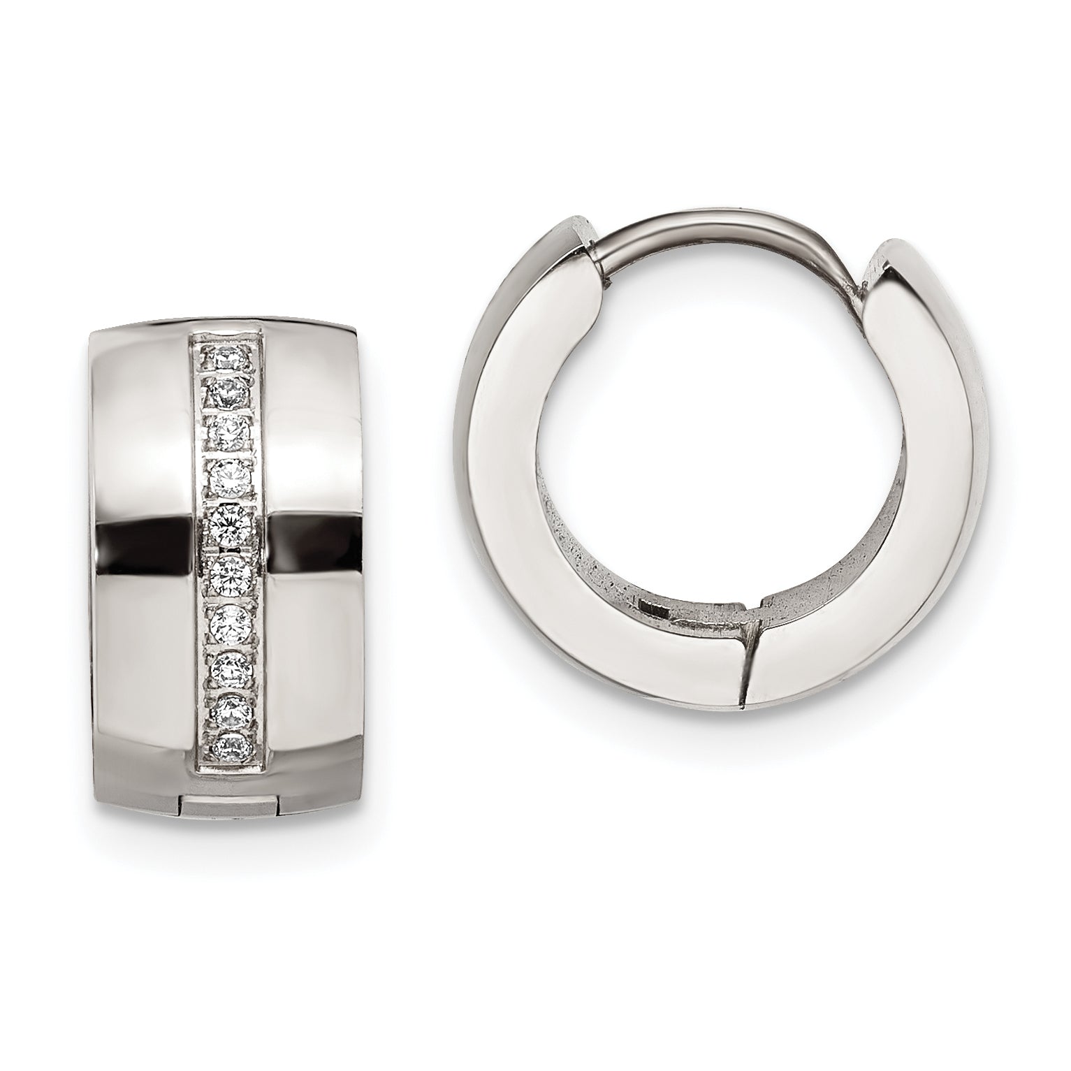 Chisel Stainless Steel Polished with Preciosa Crystal 7mm Hinged Hoop Earrings