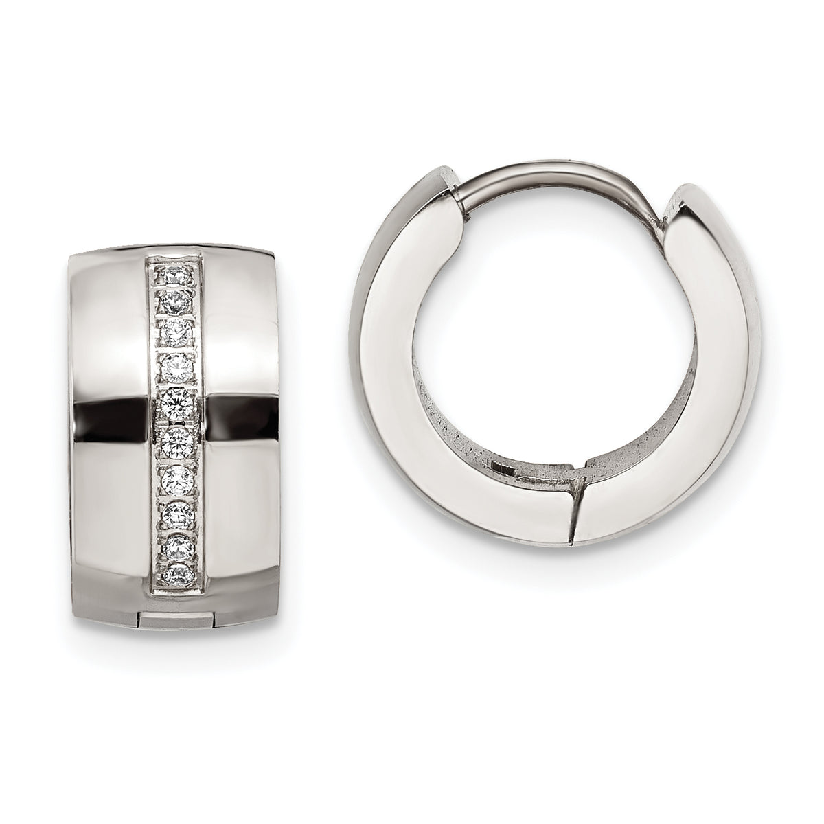 Chisel Stainless Steel Polished with Preciosa Crystal 7mm Hinged Hoop Earrings