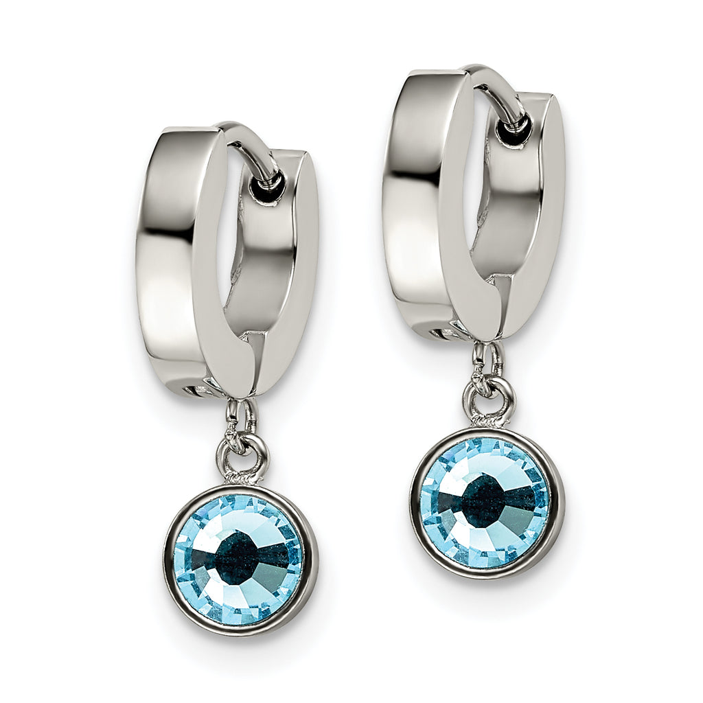 Blue Crystal Dangle Hoop Earrings in Stainless Steel