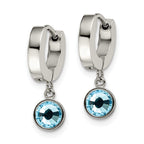 Blue Crystal Dangle Hoop Earrings in Stainless Steel