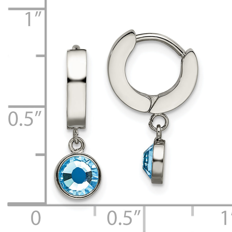 Blue Crystal Dangle Hoop Earrings in Stainless Steel