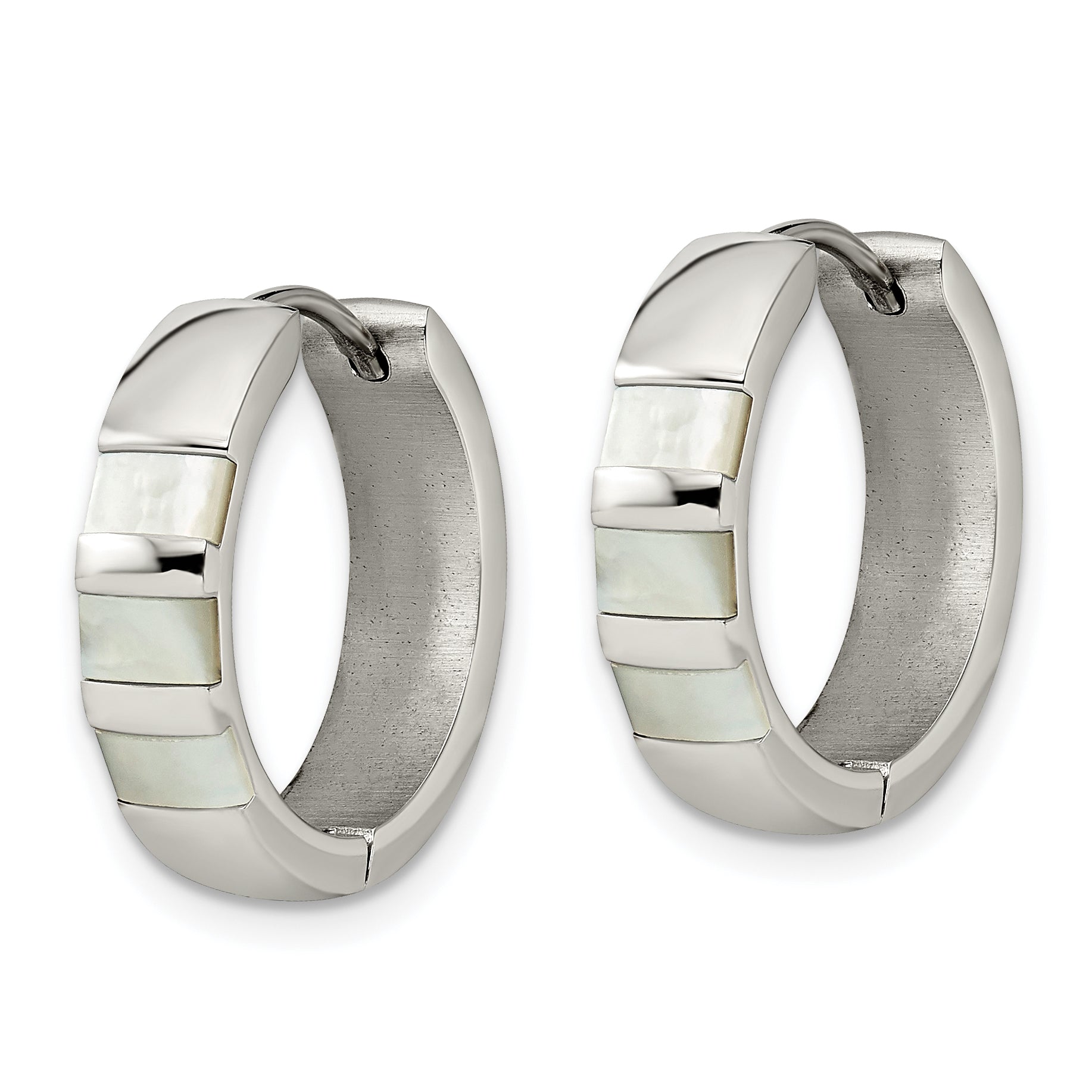 Chisel Stainless Steel Polished with Shell Pearl 5mm Hinged Hoop Earrings Secondary image