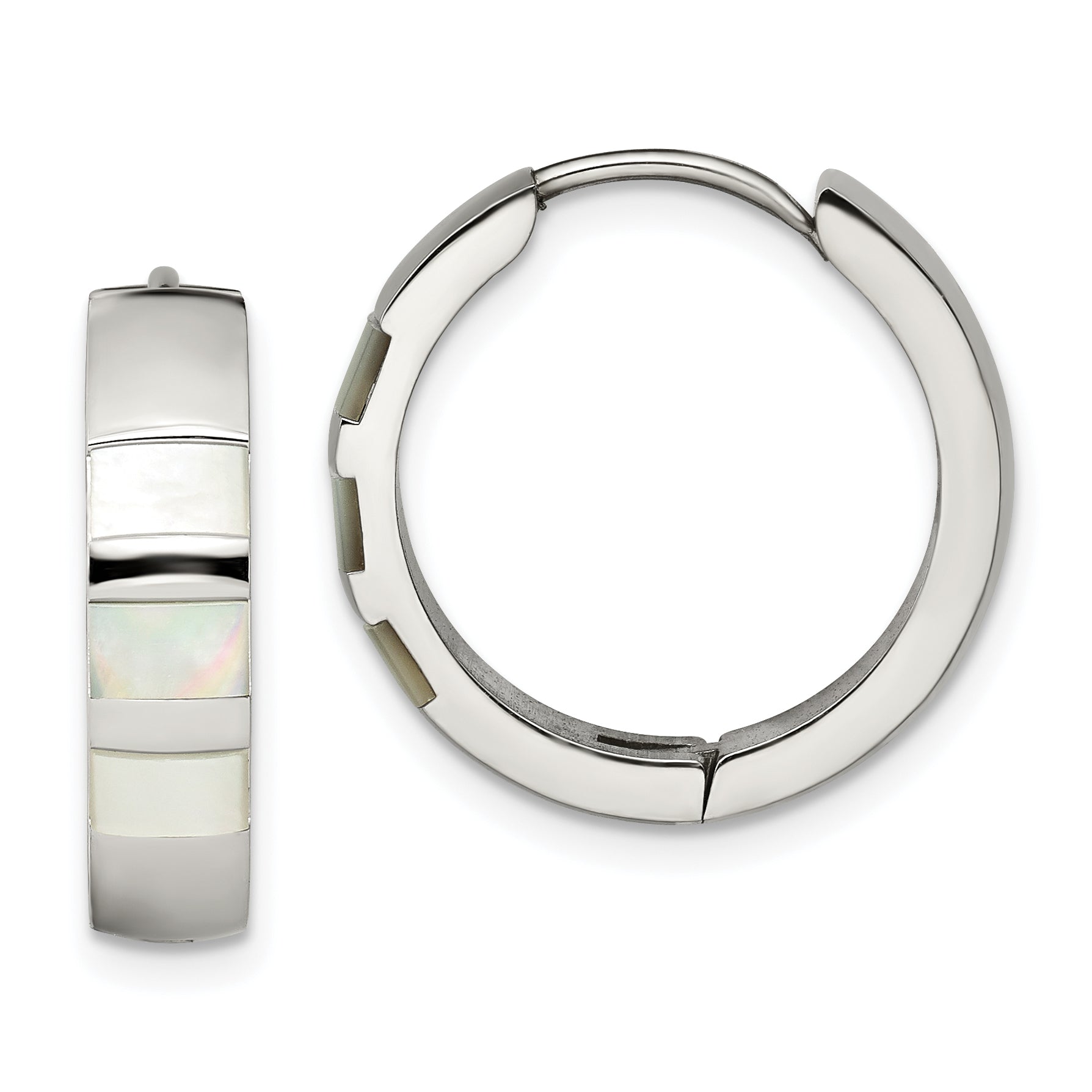 Chisel Stainless Steel Polished with Shell Pearl 5mm Hinged Hoop Earrings Main image