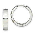 Chisel Stainless Steel Polished with Shell Pearl 5mm Hinged Hoop Earrings