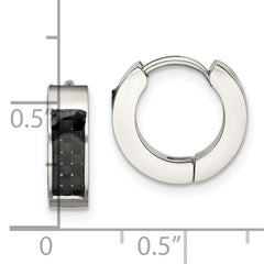 Chisel Stainless Steel Polished with Carbon Fiber Inlay 4mm Hinged Hoop Earrings