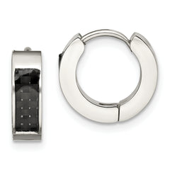 Chisel Stainless Steel Polished with Carbon Fiber Inlay 4mm Hinged Hoop Earrings