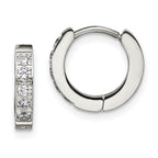 Chisel Stainless Steel Polished with CZ 2.5mm Hinged Hoop Earrings