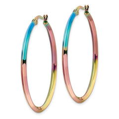 Chisel Stainless Steel Polished Rainbow IP-plated 2.5mm Hoop Earrings