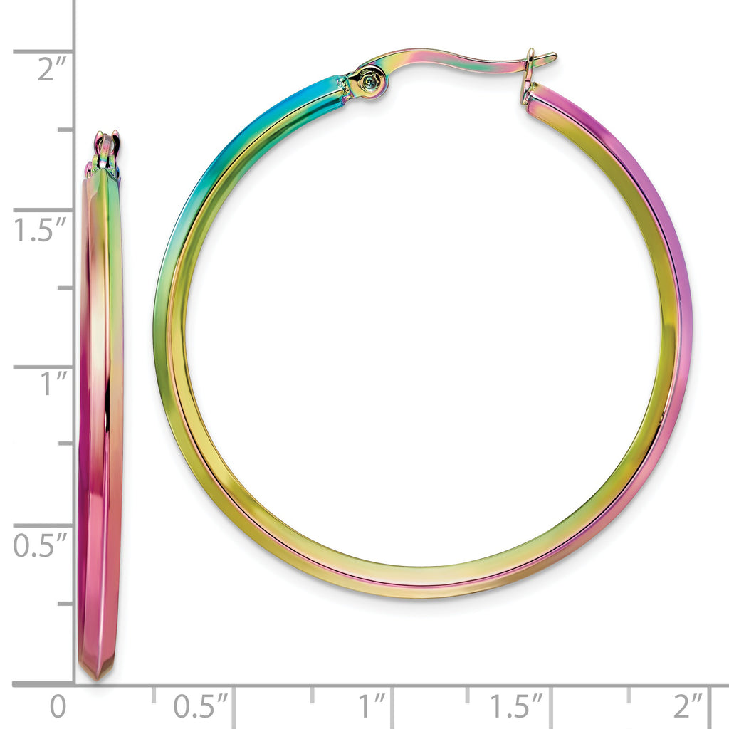 Chisel Stainless Steel Polished Rainbow IP-plated 2.5mm Hoop Earrings