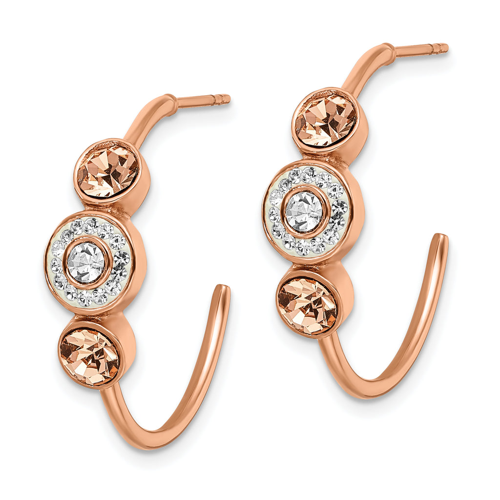 Chisel Stainless Steel Polished Rose IP-plated with Preciosa Crystal Post Hoop Earrings