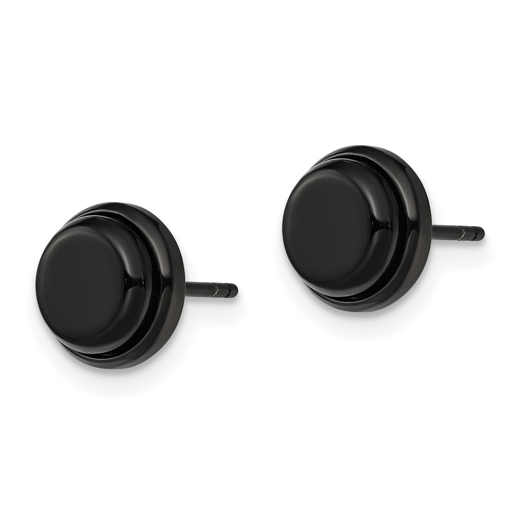 Polished Black Button Post Earrings in Stainless Steel