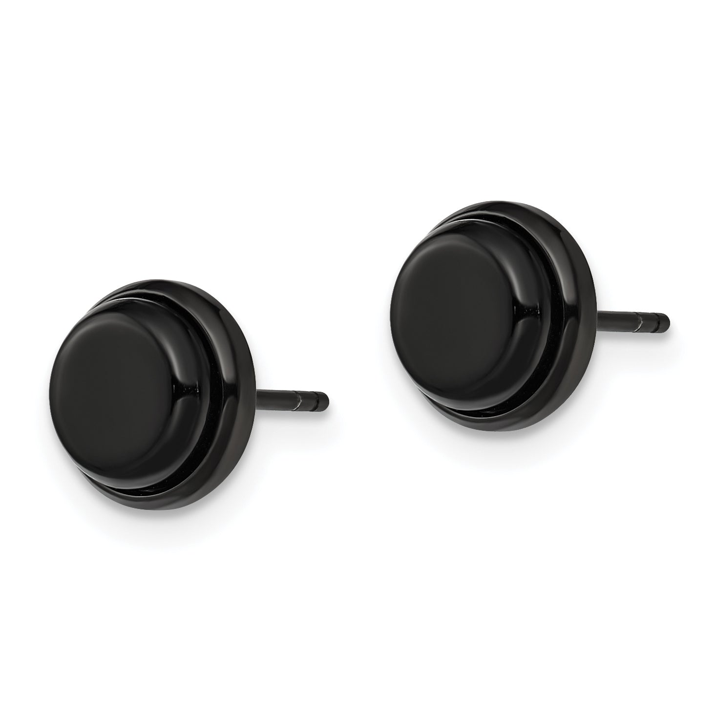 Polished Black Button Post Earrings in Stainless Steel