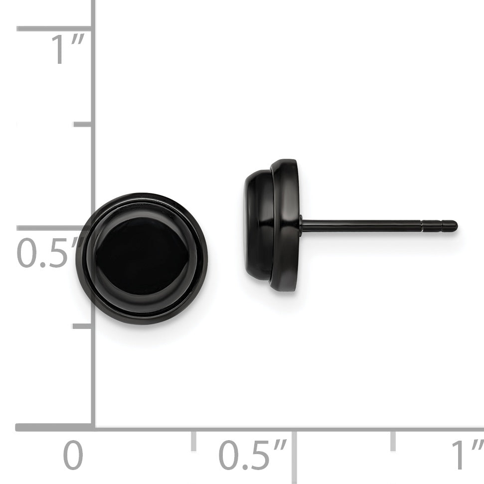 Polished Black Button Post Earrings in Stainless Steel