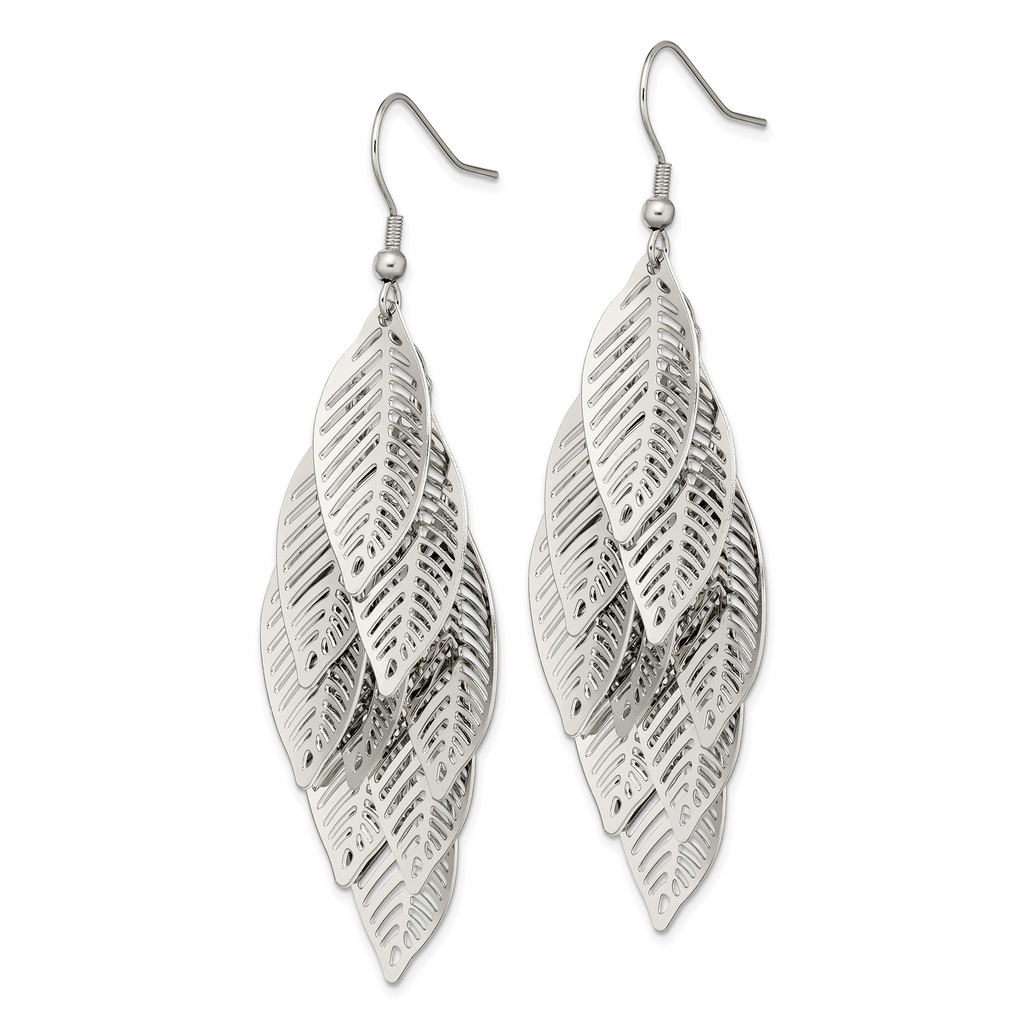 Polished Leaves Dangle Earrings in Stainless Steel
