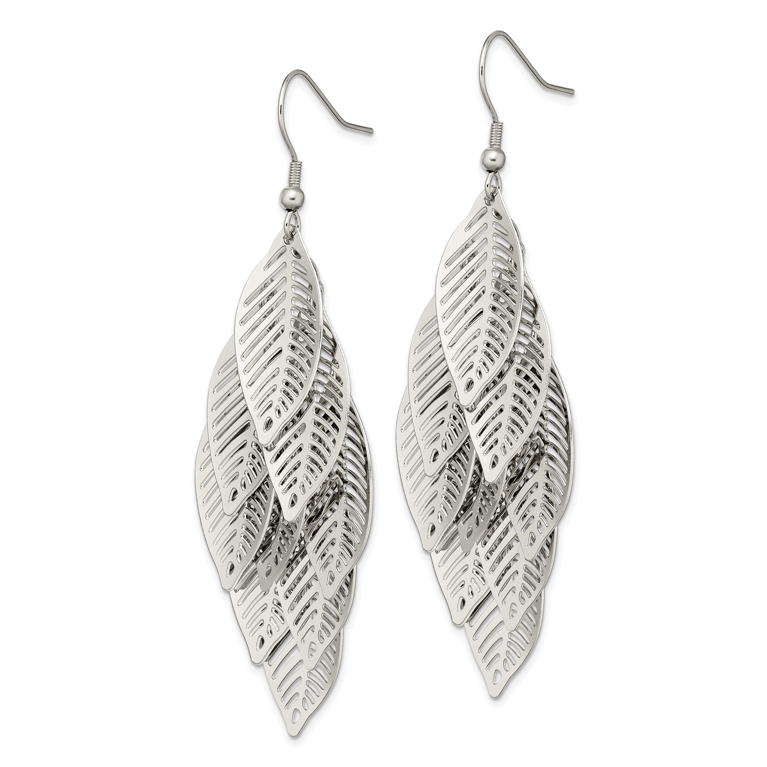 Polished Leaves Dangle Earrings in Stainless Steel