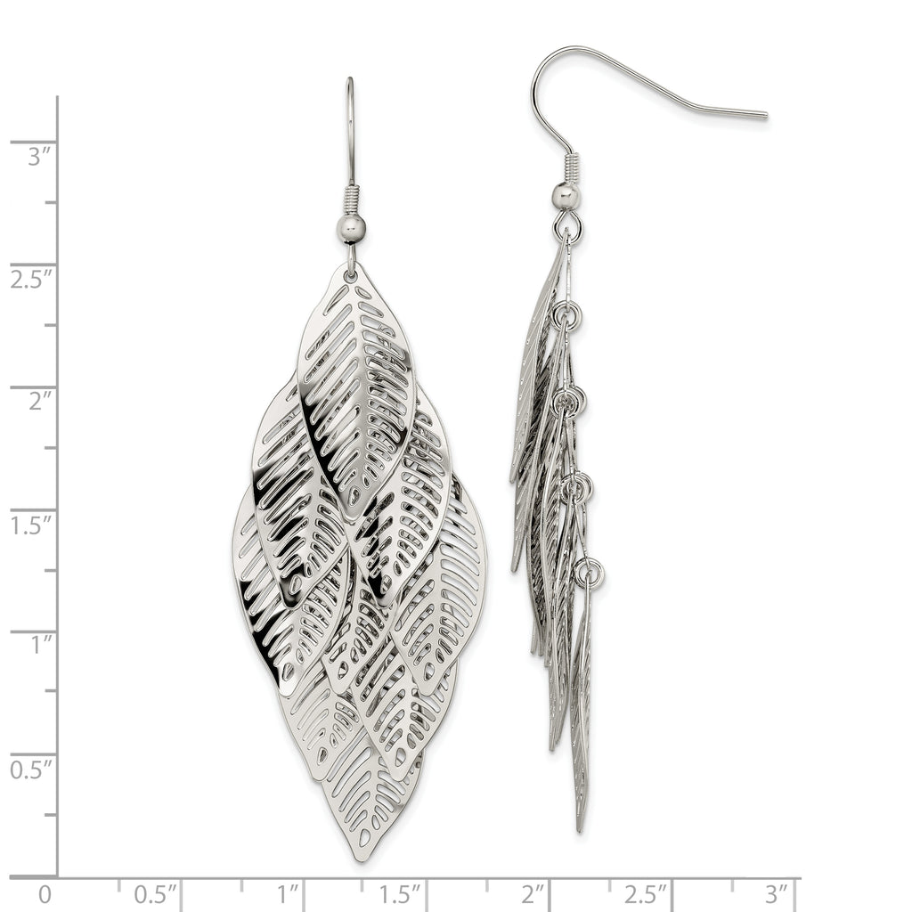 Polished Leaves Dangle Earrings in Stainless Steel