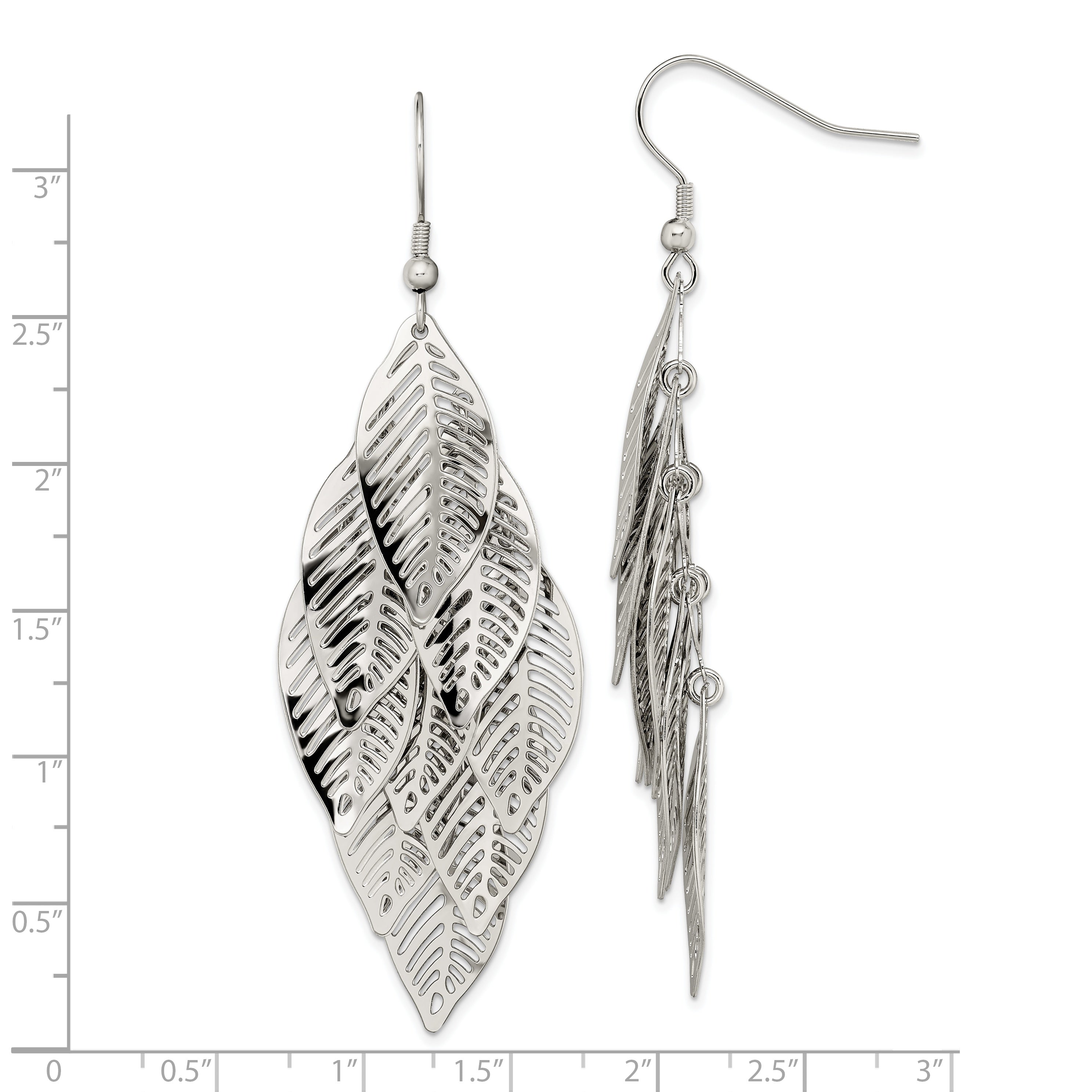 Polished Leaves Dangle Earrings in Stainless Steel