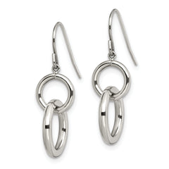 Stainless Steel Polished Circle Dangle Shepherd Hook Earrings
