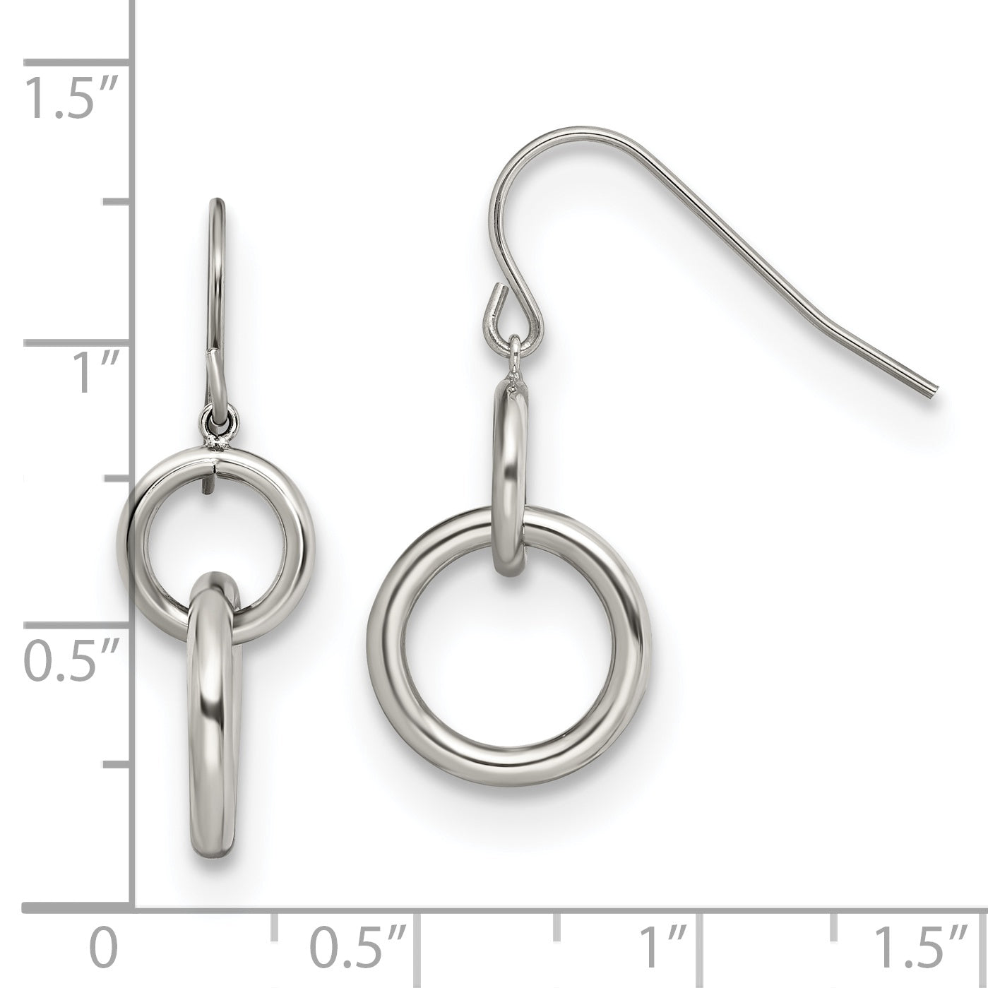 Stainless Steel Polished Circle Dangle Shepherd Hook Earrings