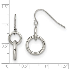 Stainless Steel Polished Circle Dangle Shepherd Hook Earrings