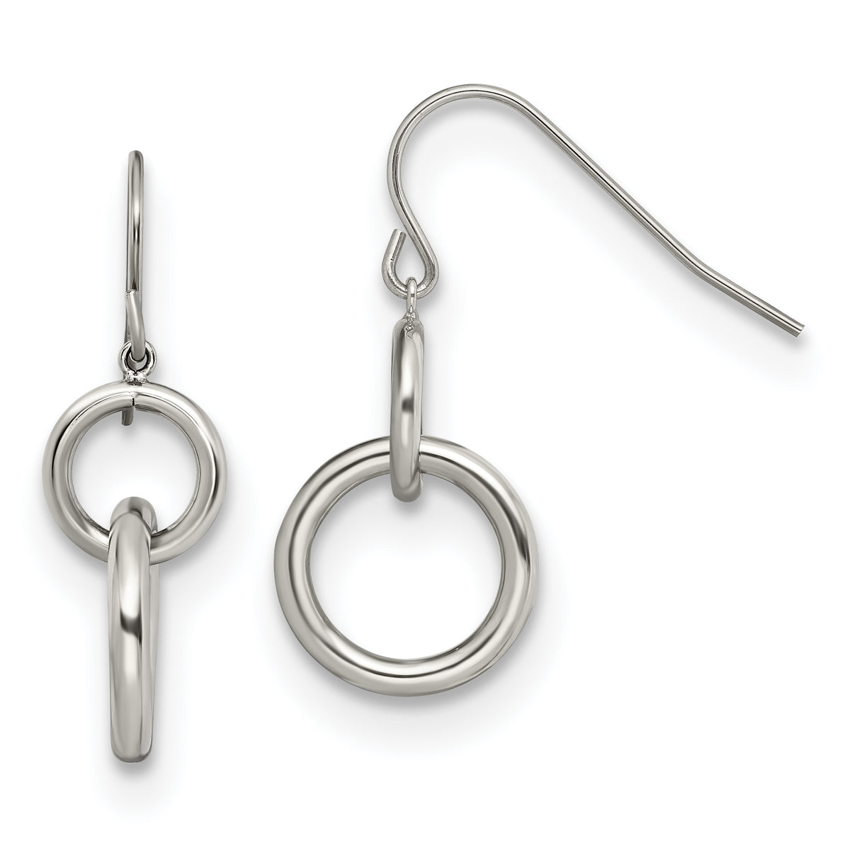 Stainless Steel Polished Circle Dangle Shepherd Hook Earrings