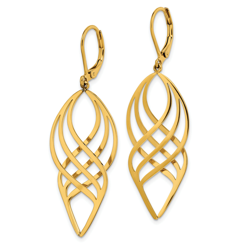 Chisel Stainless Steel Polished Yellow IP-plated Twisted Dangle Leverback Earrings