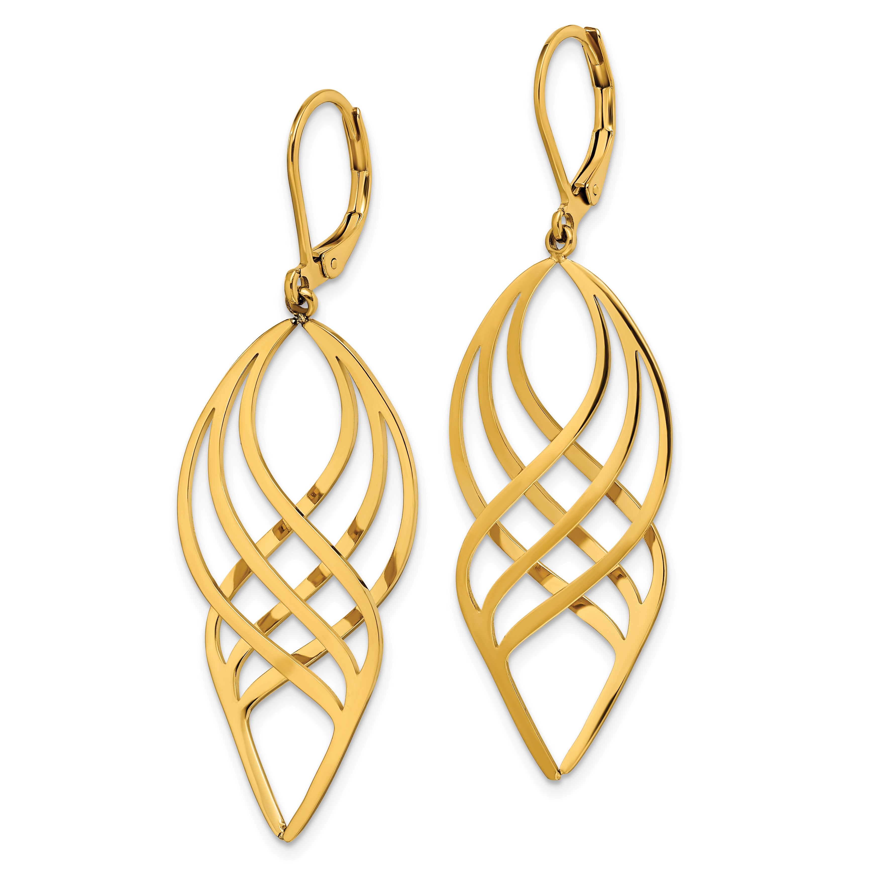 Chisel Stainless Steel Polished Yellow IP-plated Twisted Dangle Leverback Earrings