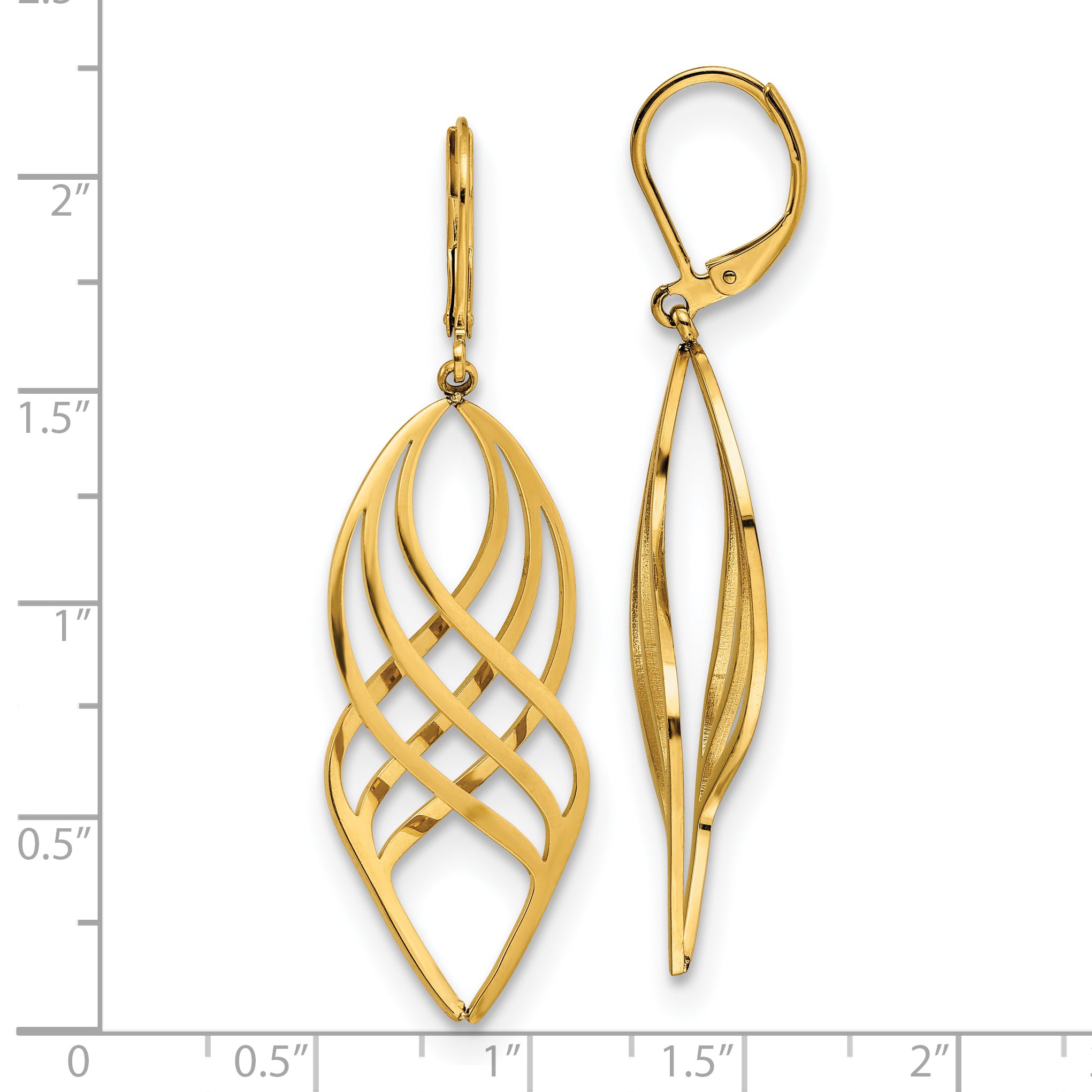 Chisel Stainless Steel Polished Yellow IP-plated Twisted Dangle Leverback Earrings