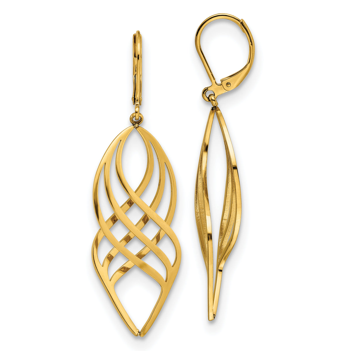 Chisel Stainless Steel Polished Yellow IP-plated Twisted Dangle Leverback Earrings
