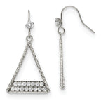 Stainless Steel Polished w/CZ Triangle Dangle Shepherd Hook Earrings